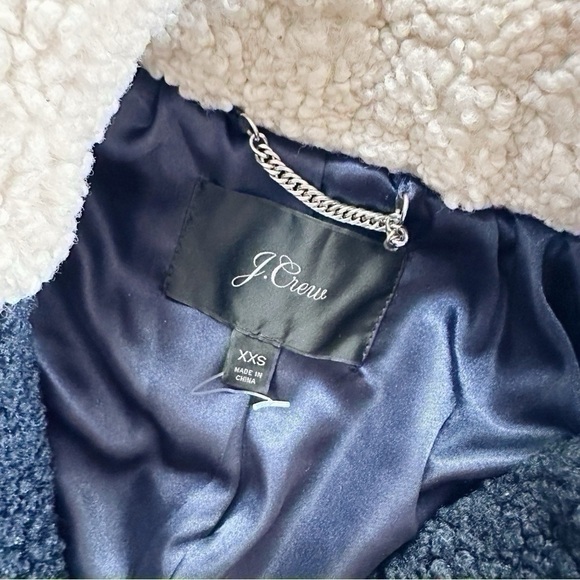 J.Crew Women’s Teddy Sherpa Colorblock Thick Coat Green Ivory Navy Blue - Picture 12 of 13